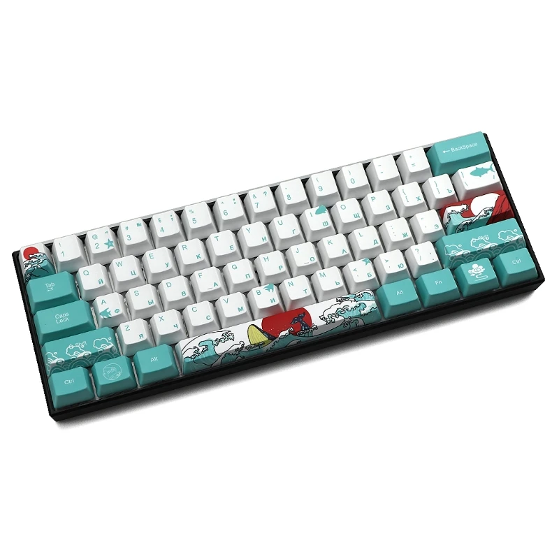 

New Korean/Russian 71 Keys Sea Coral Ukiyo-e Keycap Dye Sublimation OEM Mechanical Keyboard Keycap For GH60 XD64 DZ60 GK61 GK64