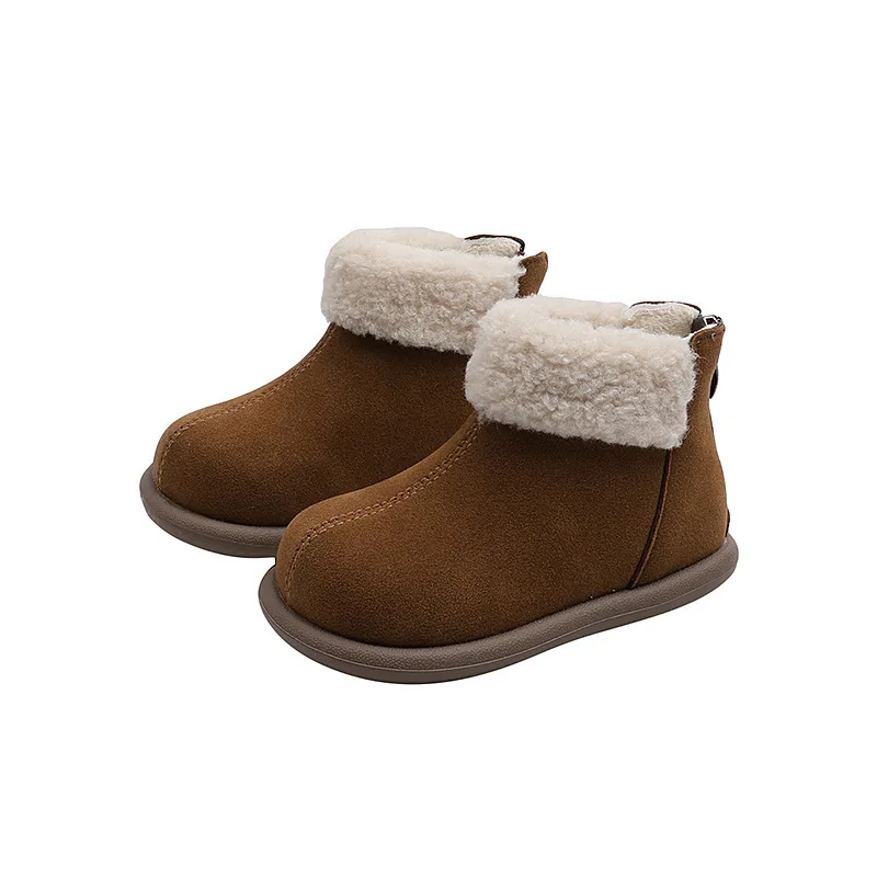 Winter Children's Boys Girls England Style Thick Suede Warm  Snow Boots Kids Toddler Babys Soft-soled Anti-slippery Cotton Boots