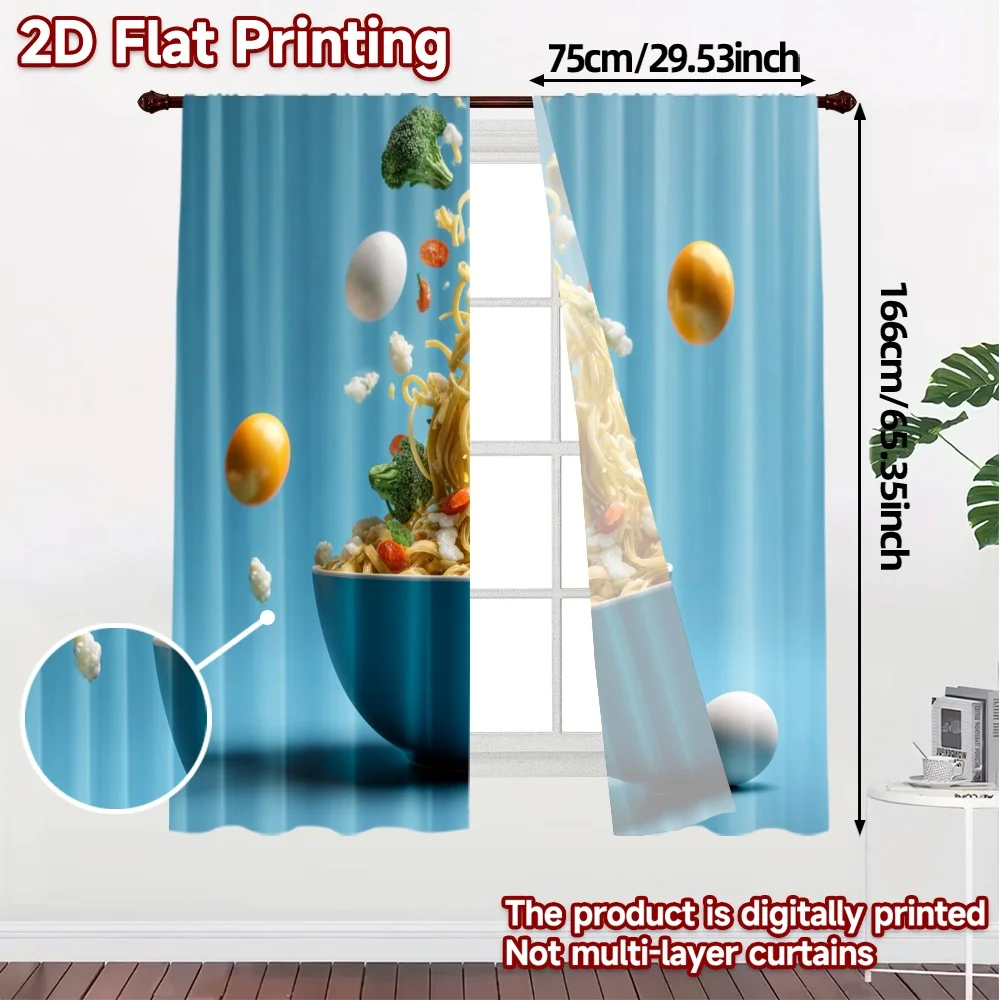 2pcs, 2D FLAT PRINTING Curtains (Without Rod) Floating Pasta Pattern Modern Curtains Durable Polyester Curtains Versatile All