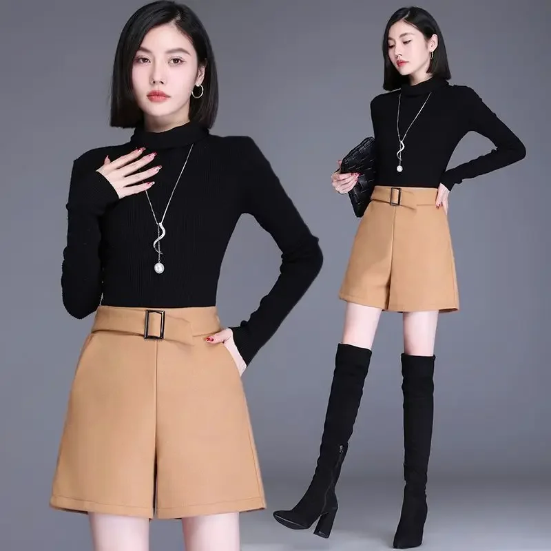 Pantaloncini sottili a vita alta slim tinta unita patchwork tasca abbigliamento donna temperamento pantaloni dritti a gamba larga XT789