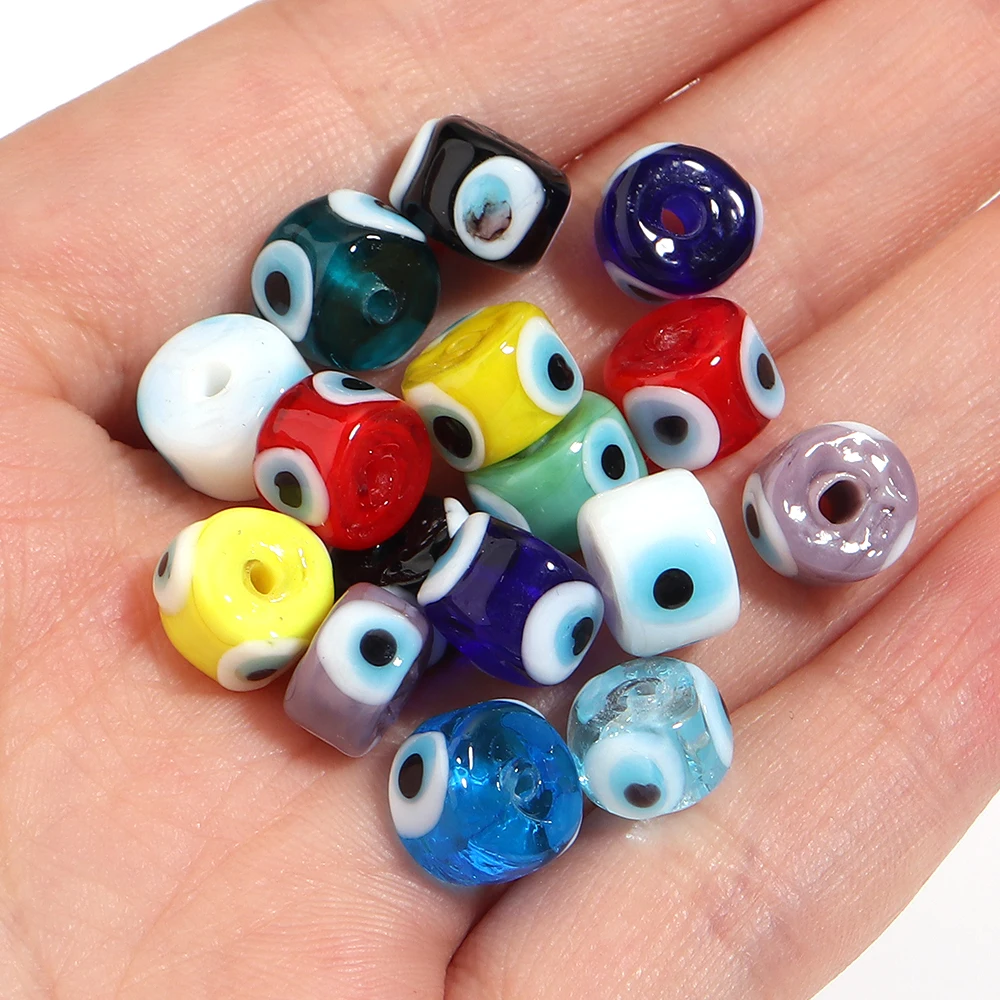 10 Stück Runde Augen-Lampwork-Glasperlen Bunte Zylinderförmige Lose Abstandsperlen für Schmuckherstellung DIY Armband Halskette Zubehör – Detail 6