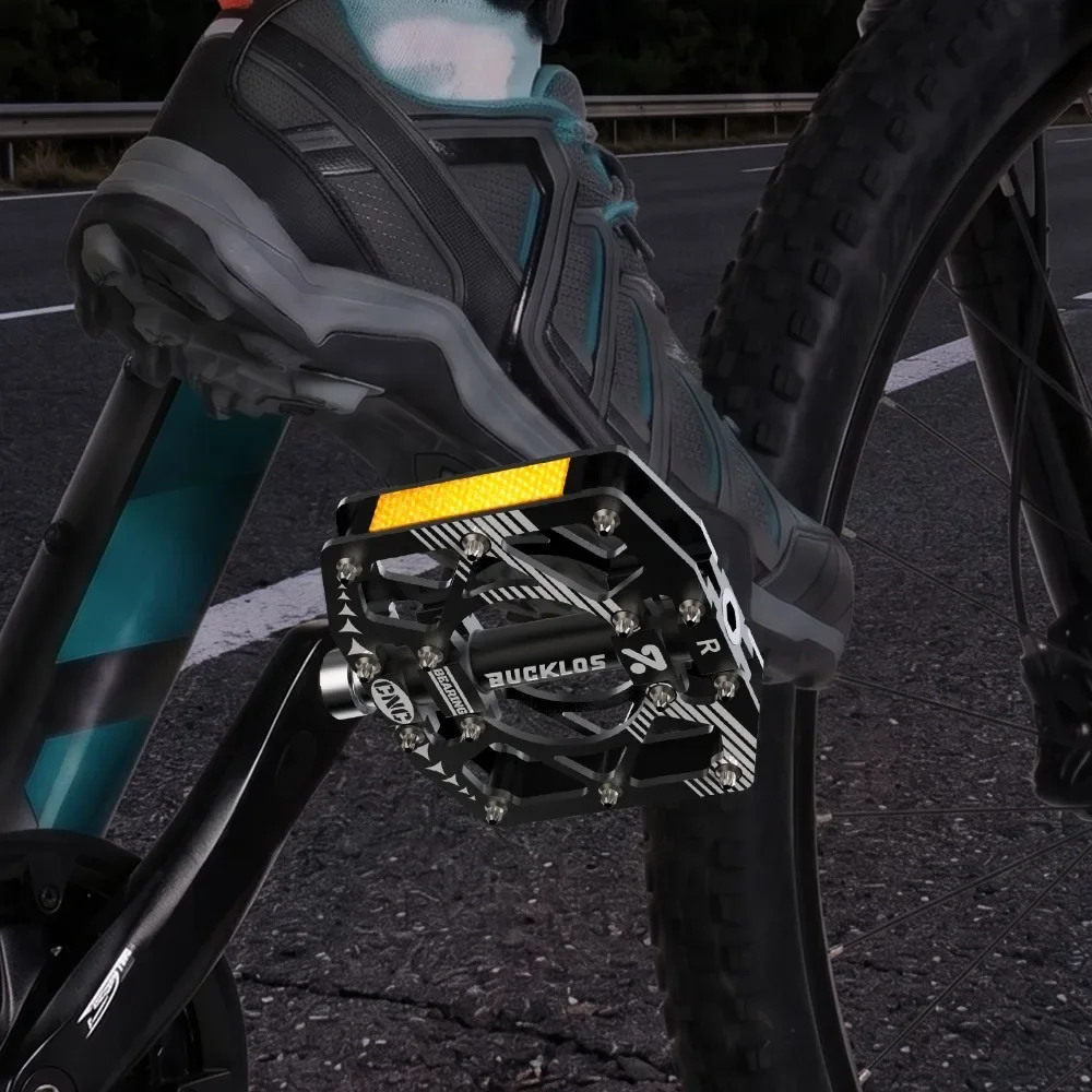 BUCKLOS CNC Fahrradpedale, DU-Lager 28 Rutschfeste Stifte Fahrradpedale, Universelle MTB Flachpedale Fahrradzubehör – Detail 4