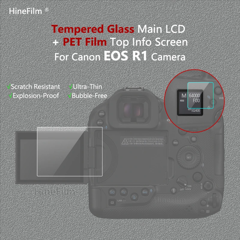 Canon EOS R1 카메라 용 Hinefilm EOSR1 카메라 유리 필름 9H 경도 강화 유리 LCD 화면 + 정보 화면 보호기 R 1