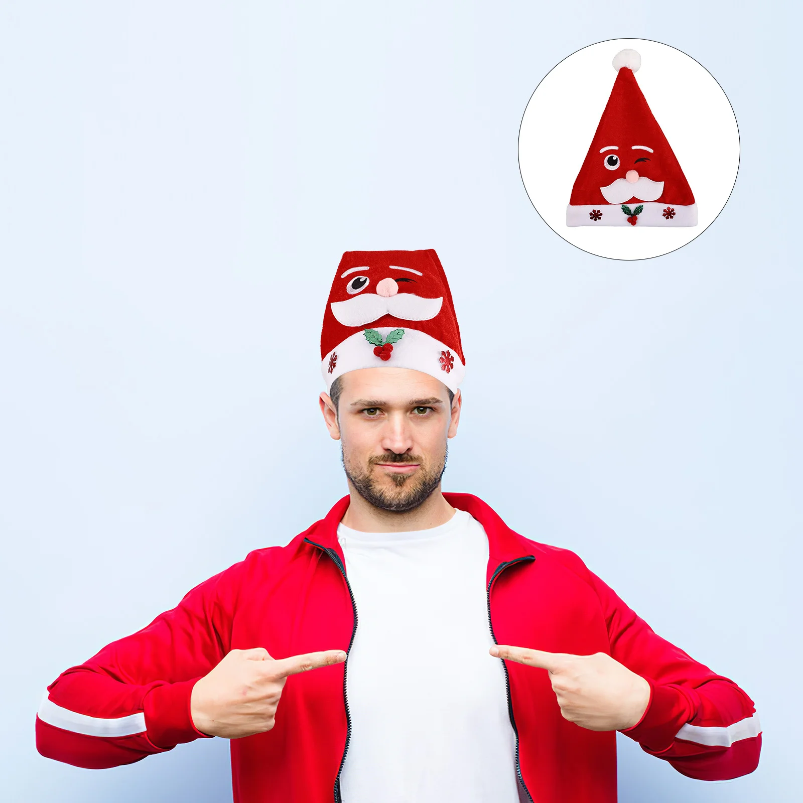 

Santa Hat Creative Winking Santa Claus Christmas Holiday Party Headgear Seasonal Dress Up Cap Faux Hat Christmas Headwear
