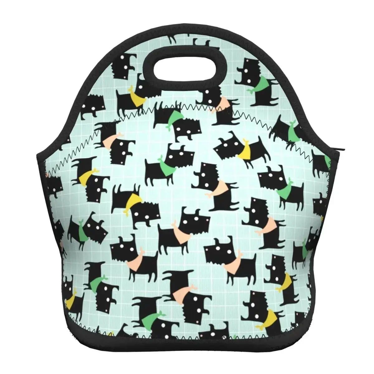 

Tartan Scottie Dog Neoprene Insulated Lunch Bag for Women Portable Scottish Terrier Lunch Tote Office Work School Picnic Bags