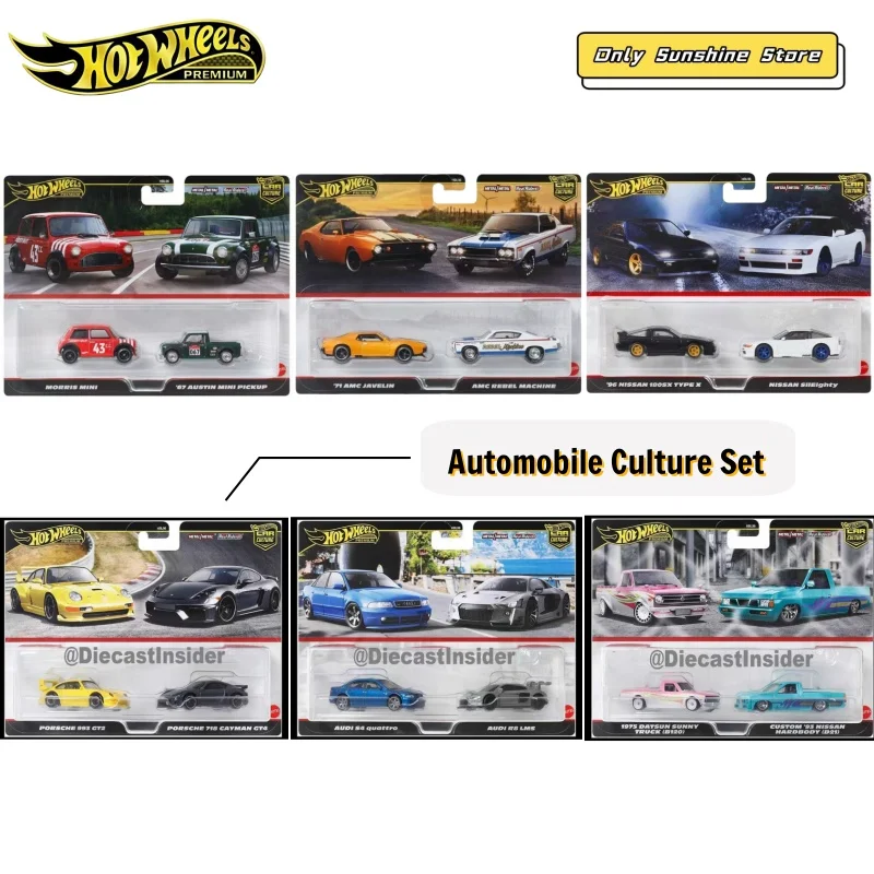 

Культура автомобиля премиум-класса Hot Wheels, комплект из 2 предметов Porsche 993 Nissan Sileighty Morris Mini AMC Javelin 1/64, модель автомобиля, игрушка HBL96