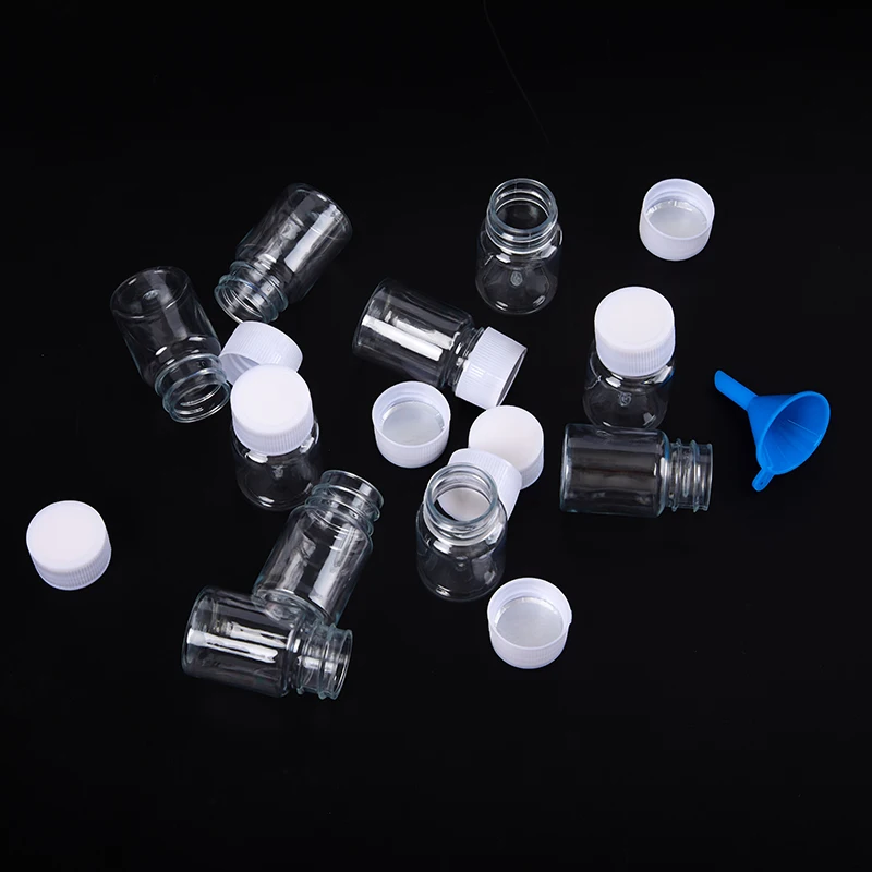 10PCS Plastic PET Clear Empty Seal Bottles Solid Powder Medicine Pill Vial Container Reagent Packing Bottle Refillable Bottles