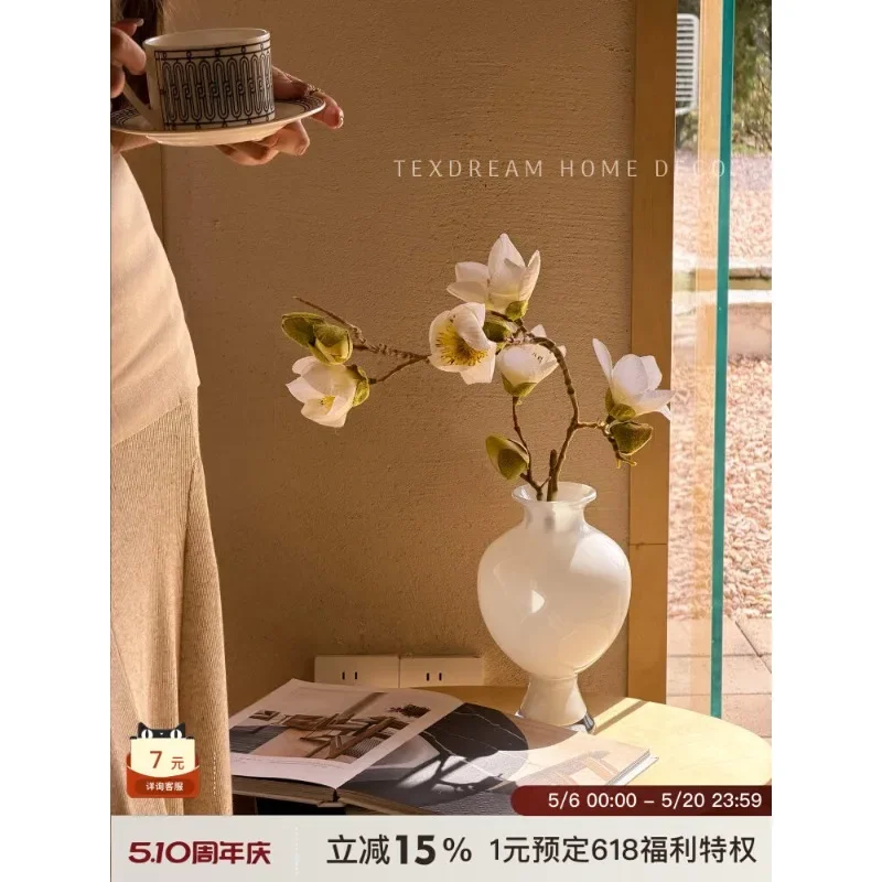 Floating Life Art White Glazed Vase New Chinese Water Cultivator Living Room Decoration Ornament