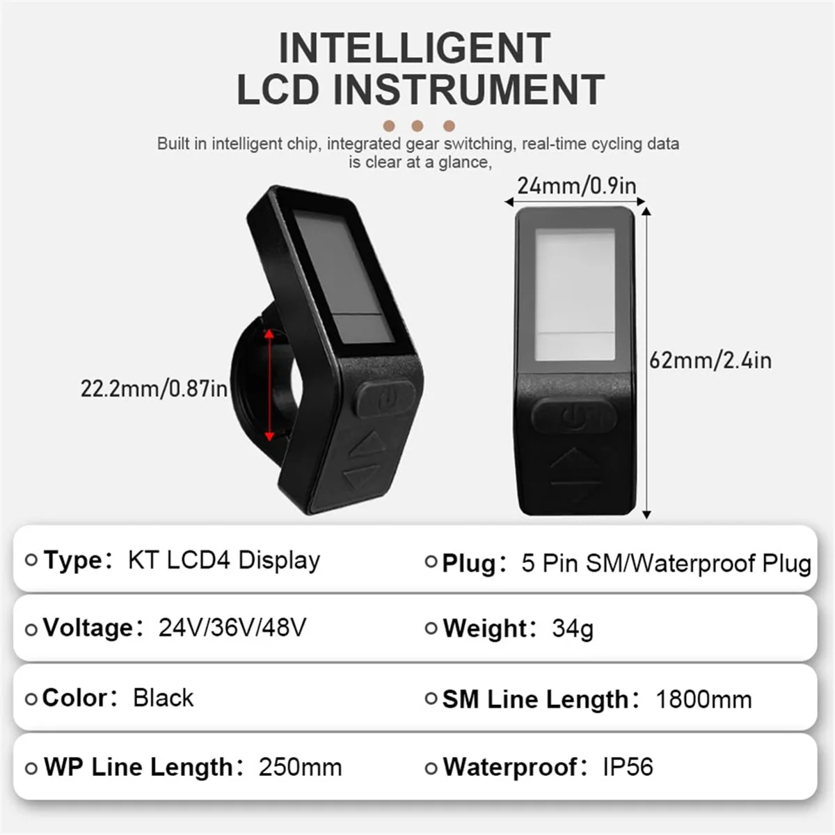 SMIEA Ebike LCD Display Mini Meter KT-LCD4 Display Waterproof Connector for KT Controller Electric Bicycle Conversion Kit