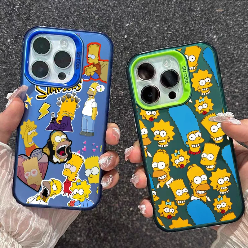 Etui na telefon Apple iPhone 15 14 13 12 11 MAX XR kolorowe posrebrzane wewnątrz etui śmieszne kreskówki Simpsons