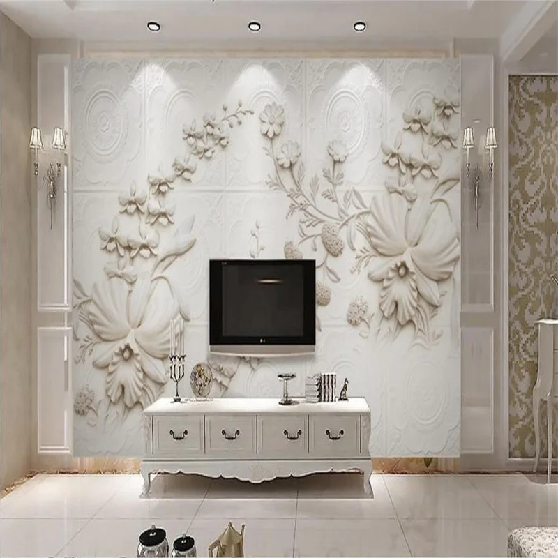 

European Carved Plaster 3D Wallpaper Living Room Wallpaper For Walls 3 D Photo Wallpaper Papel De Parede