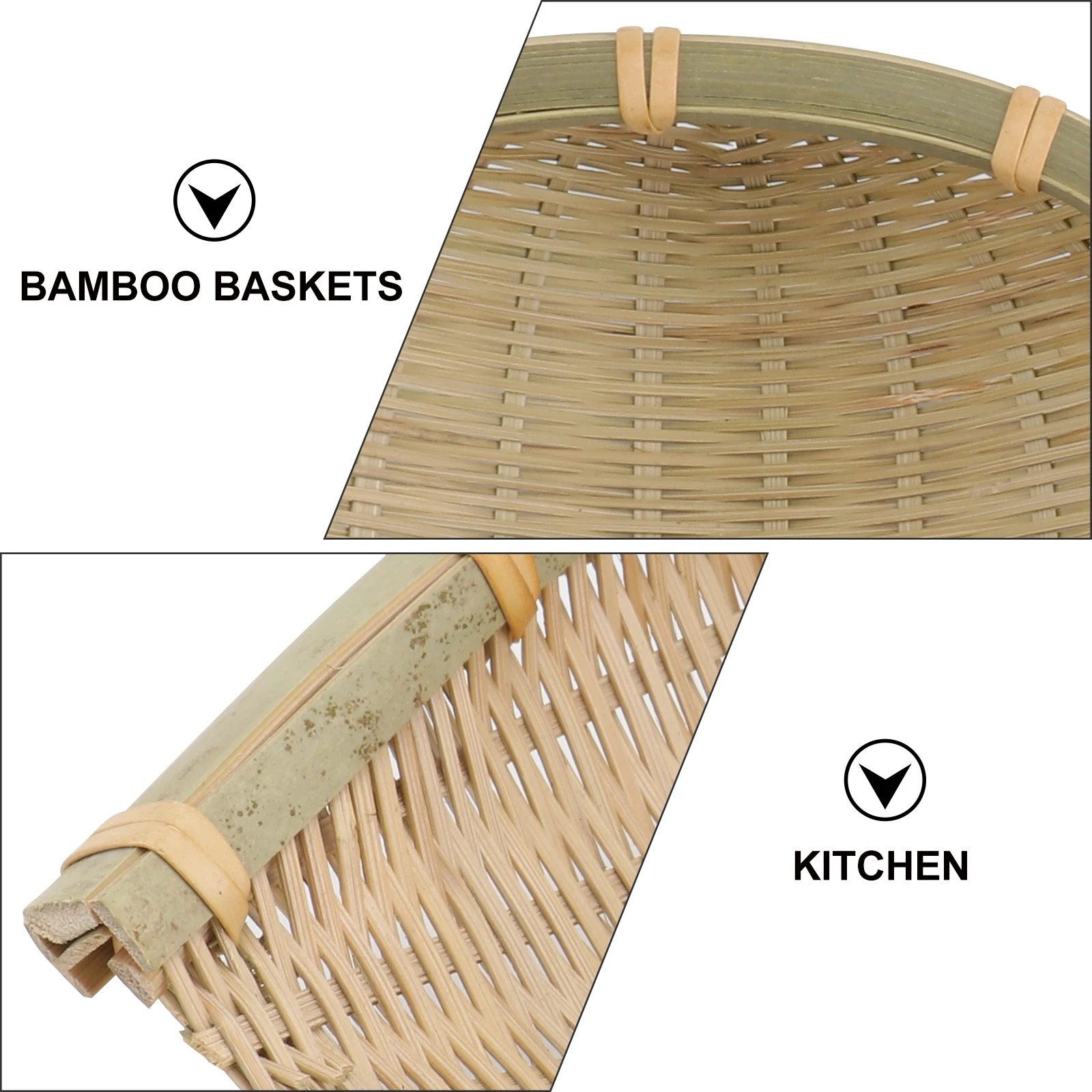 

2Pcs Bamboo Supply Kitchen Storage Basket Woven Container Organizer Tray Handles Large Boxes Woven Storage Organizer