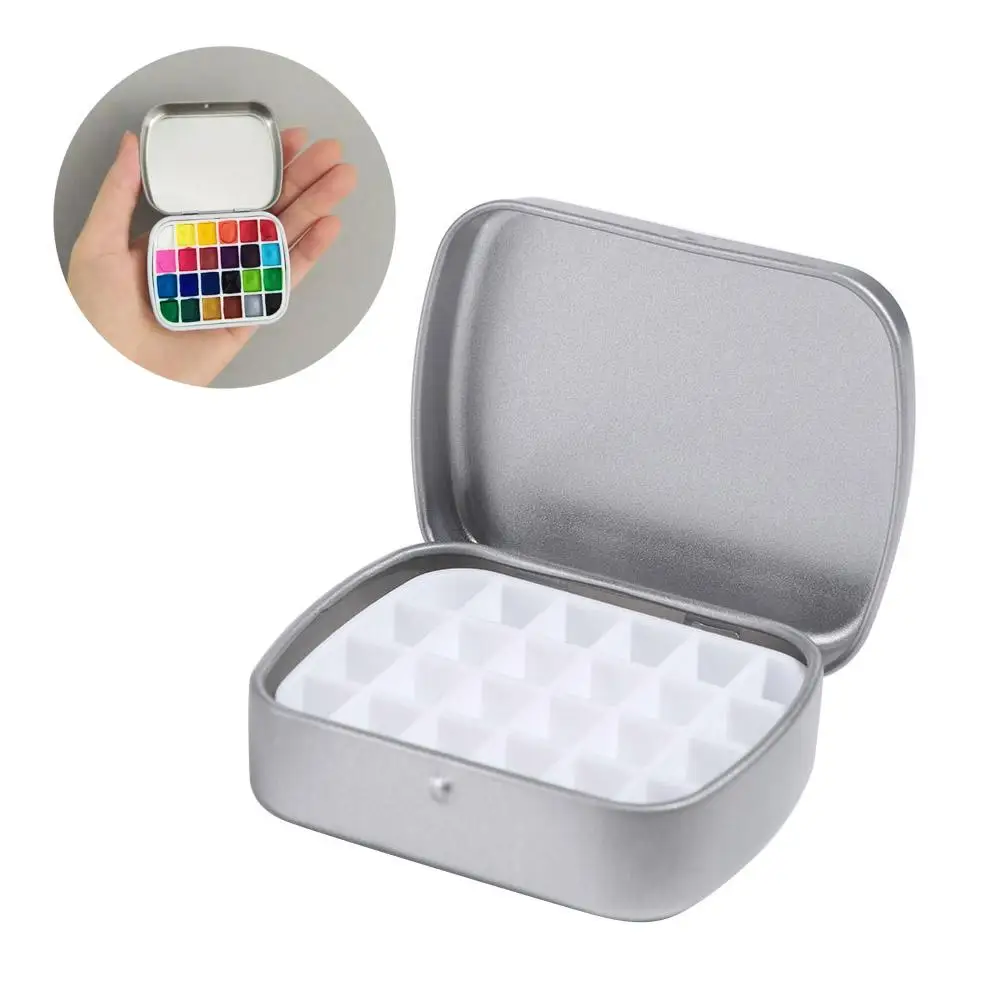 Portable 12/24 Grids Watercolor Box Empty Travel Watercolor Paint Box Outdoor Iron Paint Pigment Box With Clip Art Accessories