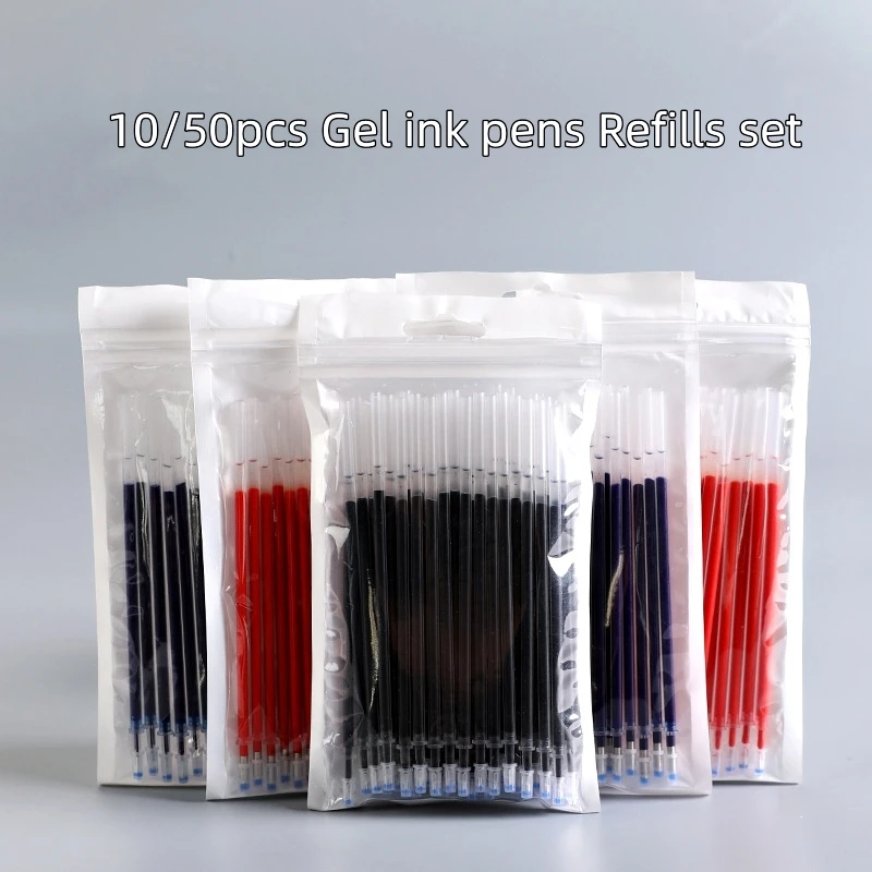 10/50pcs Gel Ink Refills Set 0.38mm Needle 0.5mm Bullet Tip Black Blue Red Color Pen Cartridge Office School A7253