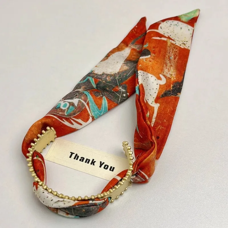 fashion bracelet for women metal jewelry narrow and wide bangle with silk scarf unique style