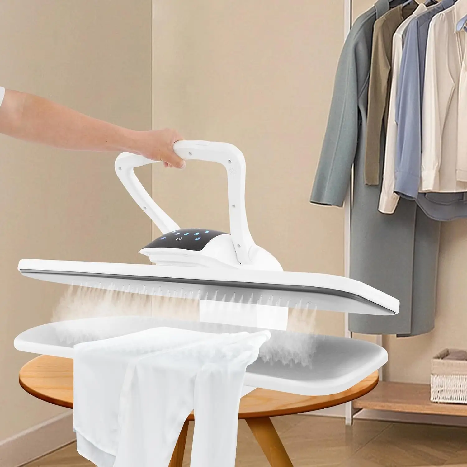 Steam Press Iron Machine, Large-Size Steam Iron Press with LED Touchscreen Display, 1600-Watt Compact Ironing Steam Press with Five Fabric Sets