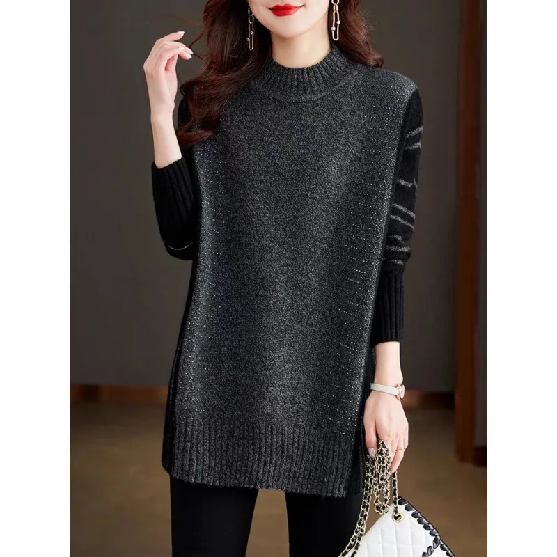 

Женский свитер с получерепахой, новинка 2026, осень-зима, длинный трикотаж, нижняя рубашка, женское пальто, пуловер в западном стиле с топами