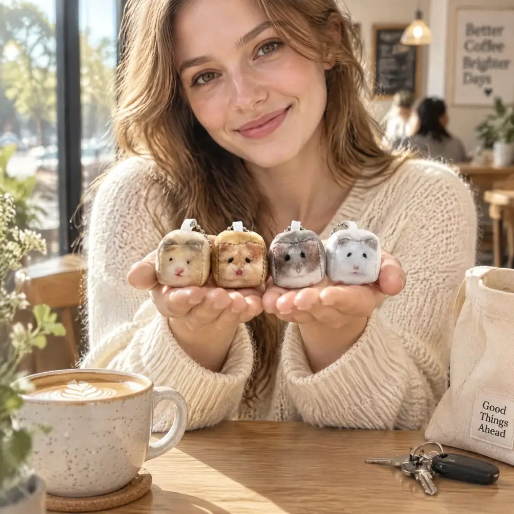 Bag Decor Hamster Plush Keychain Stuffed Animal Hanging Ornament Mini Square Keyring Cube Simulation Hamster Pendant Adults Kids