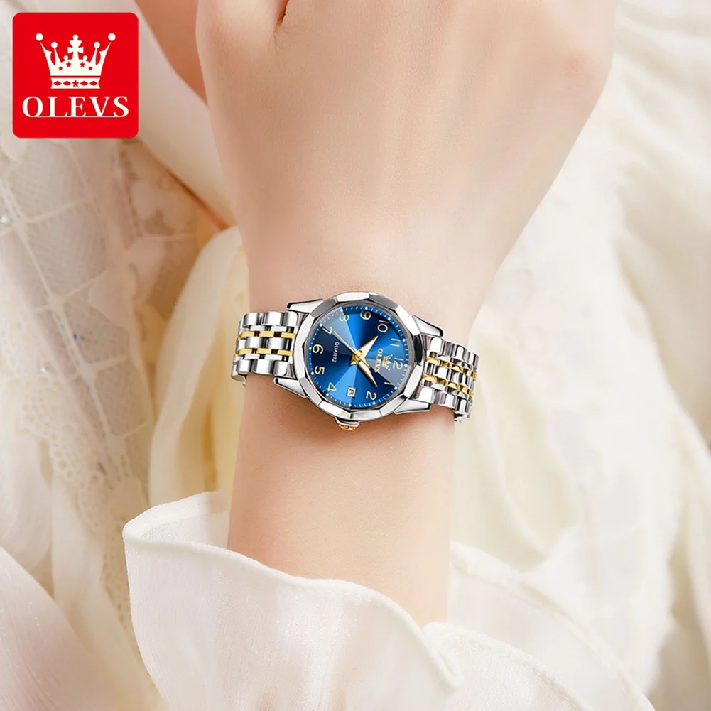 OELVS Women\'s Watches Luxury Roman Numerals Dial Watch for Women Rhombus Mirror Waterproof Luminous Wristwatch Date Ladies Dress