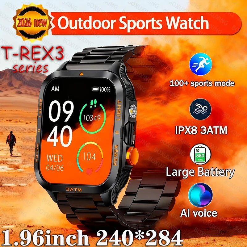 

T-Rex 3 Military Grade 880mAh Battery Smart Watch IPX8 Waterproof GPS Bluetooth call AMOLED HD Men Sports 2025 New Smartwatch