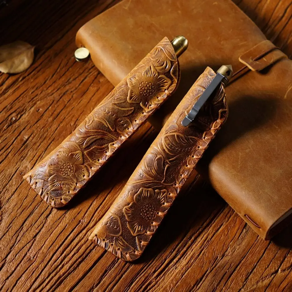 Genuine Leather Retro Pen Case Stationery Creative Handmade Pencil Cover 150mm*40mm School Supplies Pen Protective Cover