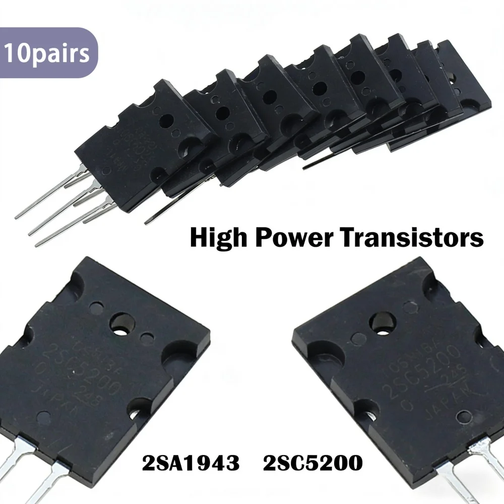 5 Pairs Matched 2SA1943 2SC5200 TO‑3PL Audio Amplifier Transistors PNP NPN High Power Pair Tube Hifi Amp Repair Parts