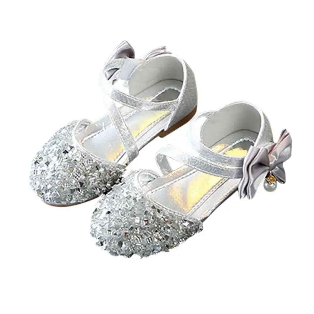 

Girls Bow Sequin Sandals Girls Wrap Toe Glitter Princess Shoes Children's Dance Shoes Sandals 2-12 Years Old
