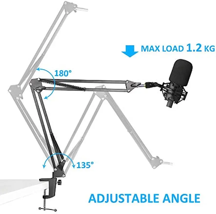 Audio-Technica AT2020 Mic Boom Arm with Foam Windscreen, Suspension Boom Scissor Arm Stand with Pop Filter Cover