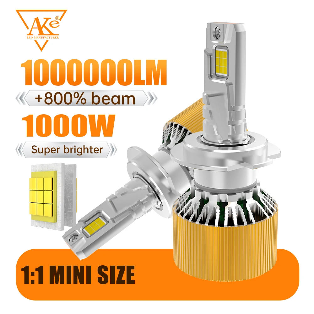 

12V Headlight 1000W 1000000LM Car LED Headlight CANbus 1:1 Plug&Play H4 H7 H1 H11 9005 9006 9012 Auto Headlamp Fog Light 6000K