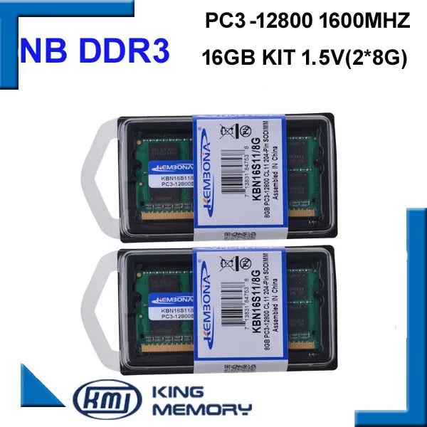 KEMBONA beste prijs sodimm notebook ram laptop DDR3 16GB (kit van 2 stuks laptop ddr3 8gb) PC3-12800 204pin ram geheugen