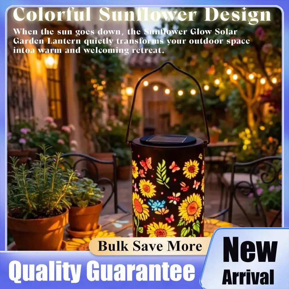 

1 шт. портативный фонарь с солнечной батареей и узором в виде подсолнуха, водонепроницаемый, разноцветный, подвесной светильник для улицы, для декора веранды/газона/дорожек/сада