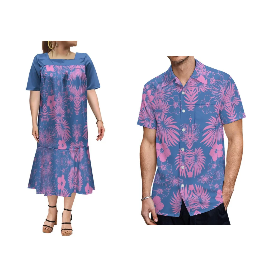 Summer Leisure Shirt Exclusive Couple Clothing Women's Dress Couple Set Polynesian Customized Mumu Long Dress