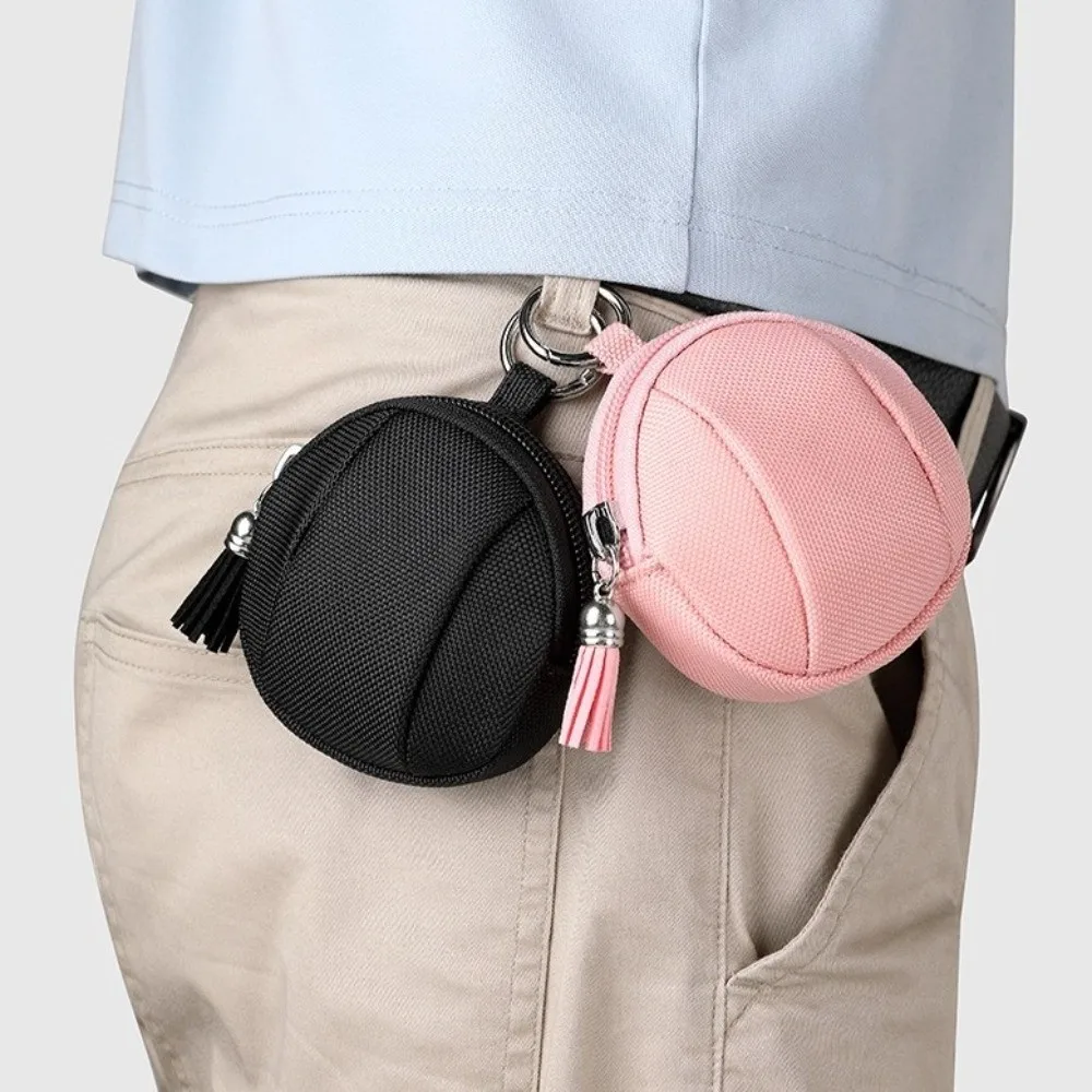 Multifunctional Canvas Mini Coin Bag Solid Color Round Small Pocket Bag with Zipper Coin Purse