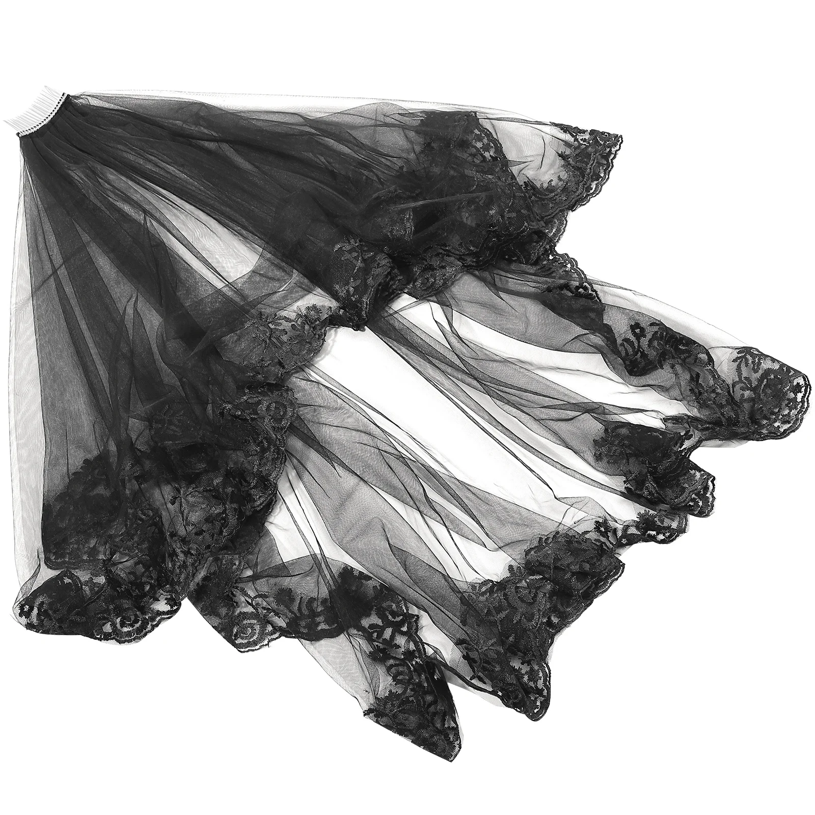 Véu longo de renda preta, acessório de tule para casamento, noiva, elegante para fotografia, cosplay, festa de halloween, noiva, véu de casamento