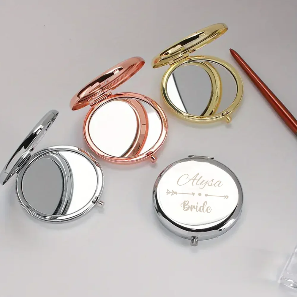 1PC Excellent bride Personalized Name Laser Golden Mirror With Name Folding Mirror Gift for Her