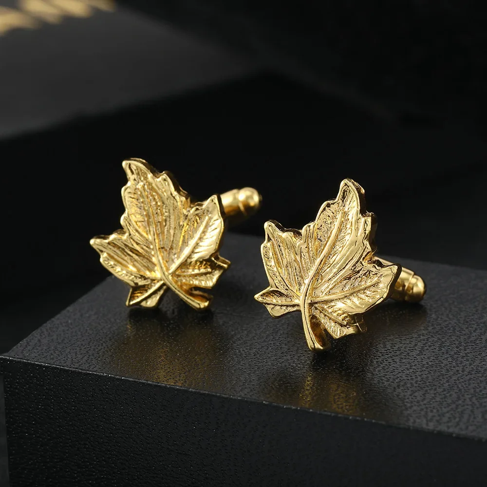 French Maple Leaves Cufflinks Fashion Men\'s Business Banquet Suit Shirt Cuffs Buttons Luxury Wedding Cuff Links Gifts 2024 Trend