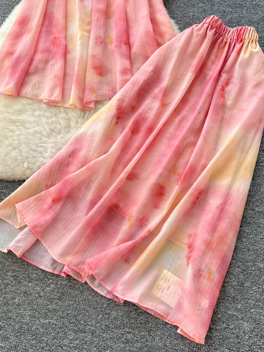 

Vaion Vibes Women's Summer Outfit Aosphere Loose Strap Top High Waist Maxi Skirt Asymmetrical Hemline Faion Set