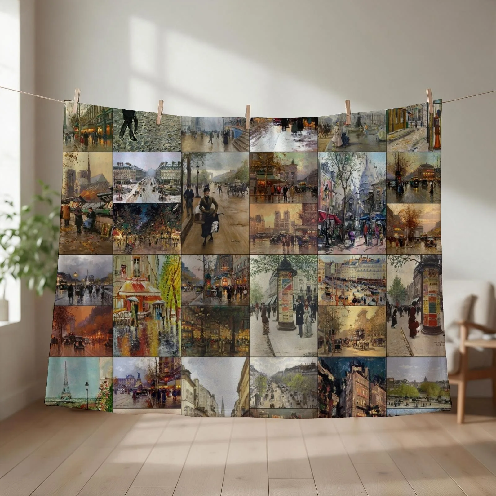 Impressionist Paris Throw Blanket Flannel Fabric Soft Plaid Vintage Cute Blankets