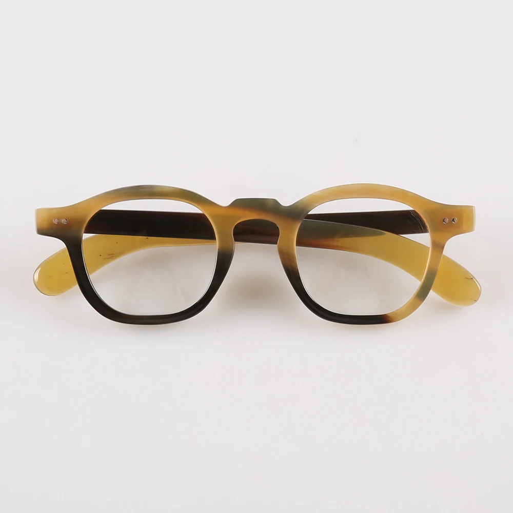 

Eyeglass Frames Unique Vintage Retro Square Rivets Optical Eyewear Handmade Honey Black Horn Prescription Man's Glasses Frames