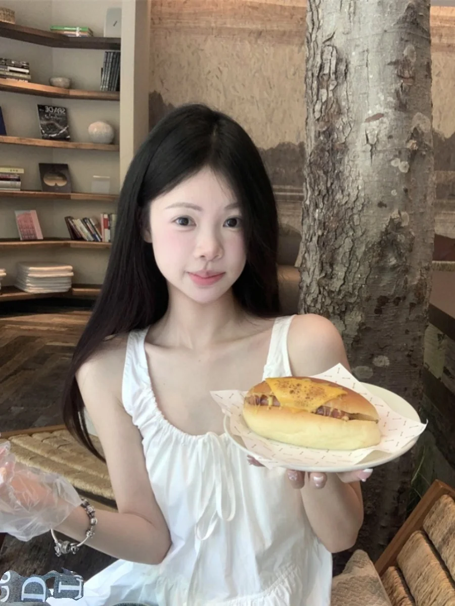 Koreanisches SLE-Sommer-A-Linien-Dr. Damen-Trägerkleid mit Gürtel, lässig, U-Neline, No-Slee, langes Dr für den Urlaub