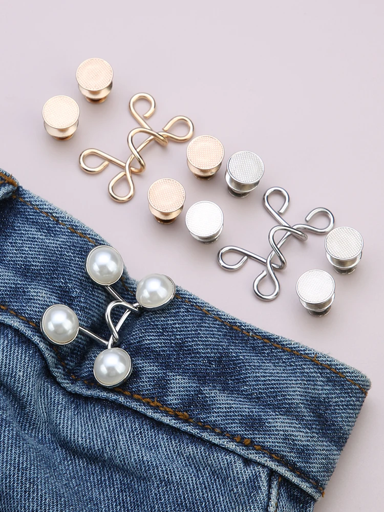 2pcs-Sets Metal Jeans Waist Buckle Adjustable Nail-free Snaps Fastener Button Detachable Waist Tightener Household