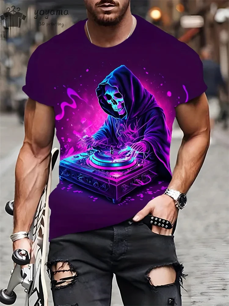 Men's Horror Skull Print T-Shirt 3D Print Vintage O-Neck Short Sleeve Fashion Oversized T-Shirts Men's Summer Street Clothing image 3