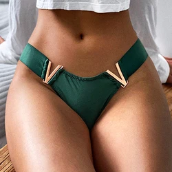 European and American sexy V-shaped metal underwear sports hip-lifting low-waisted high-fork half-pack hip briefs women