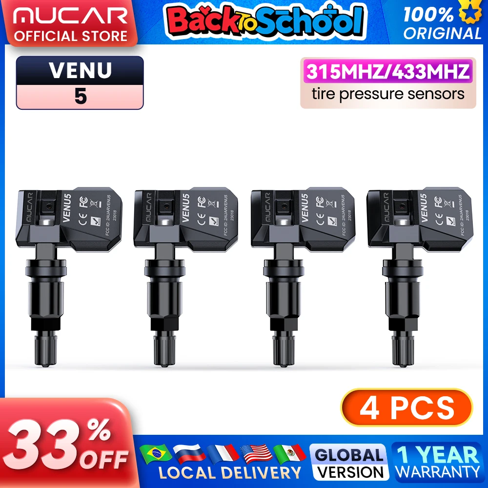 

MUCAR VENU 5 автомобильный датчик давления в шинах 315 МГц/433 МГц 4 шт. TPMS датчик давления в шинах IP67 водонепроницаемый