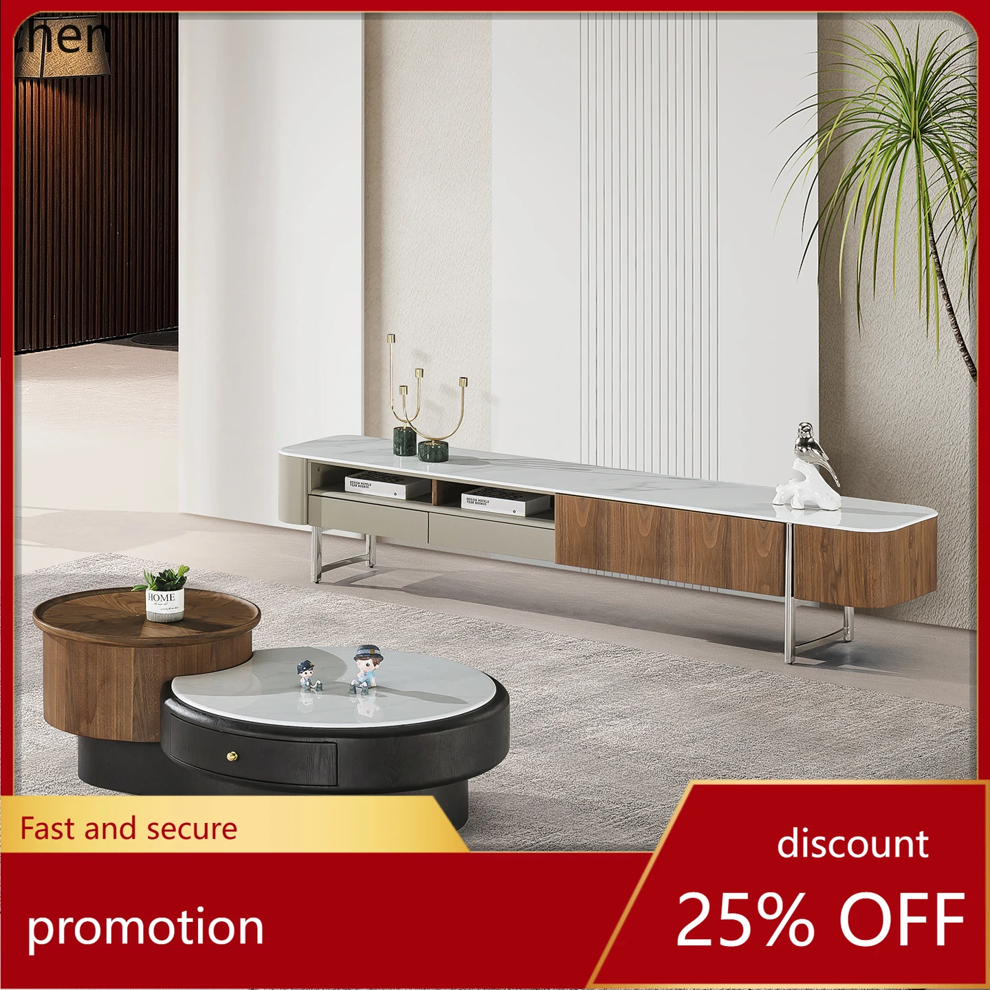 ZML Coffee Table and TV Cabinet Set for Living Room, High-End Modern Minimalist Design