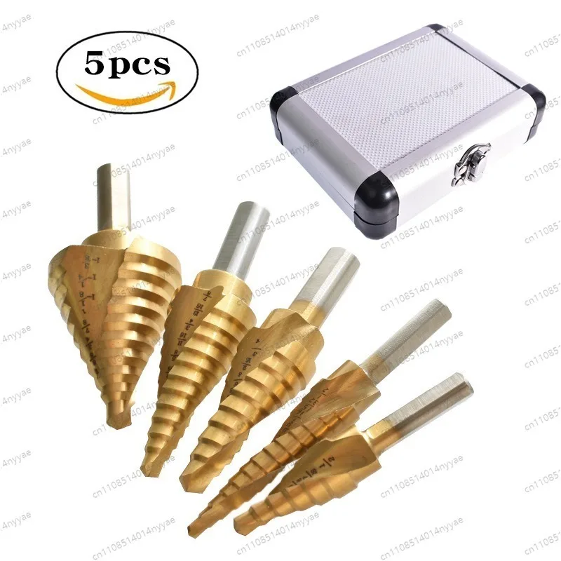 Spiral Pagoda Drill High Speed Steel Triangular Shank Titanium Plated Step Drill Bit Set Hand Electric Drill Reaming Tool