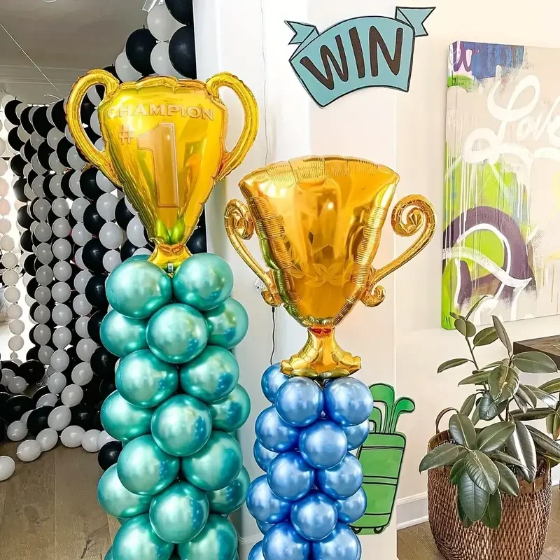 4 pieces, Champion Trophy Aluminum Film Balloon Football Basketball Anniversary Birthday Party Decoration