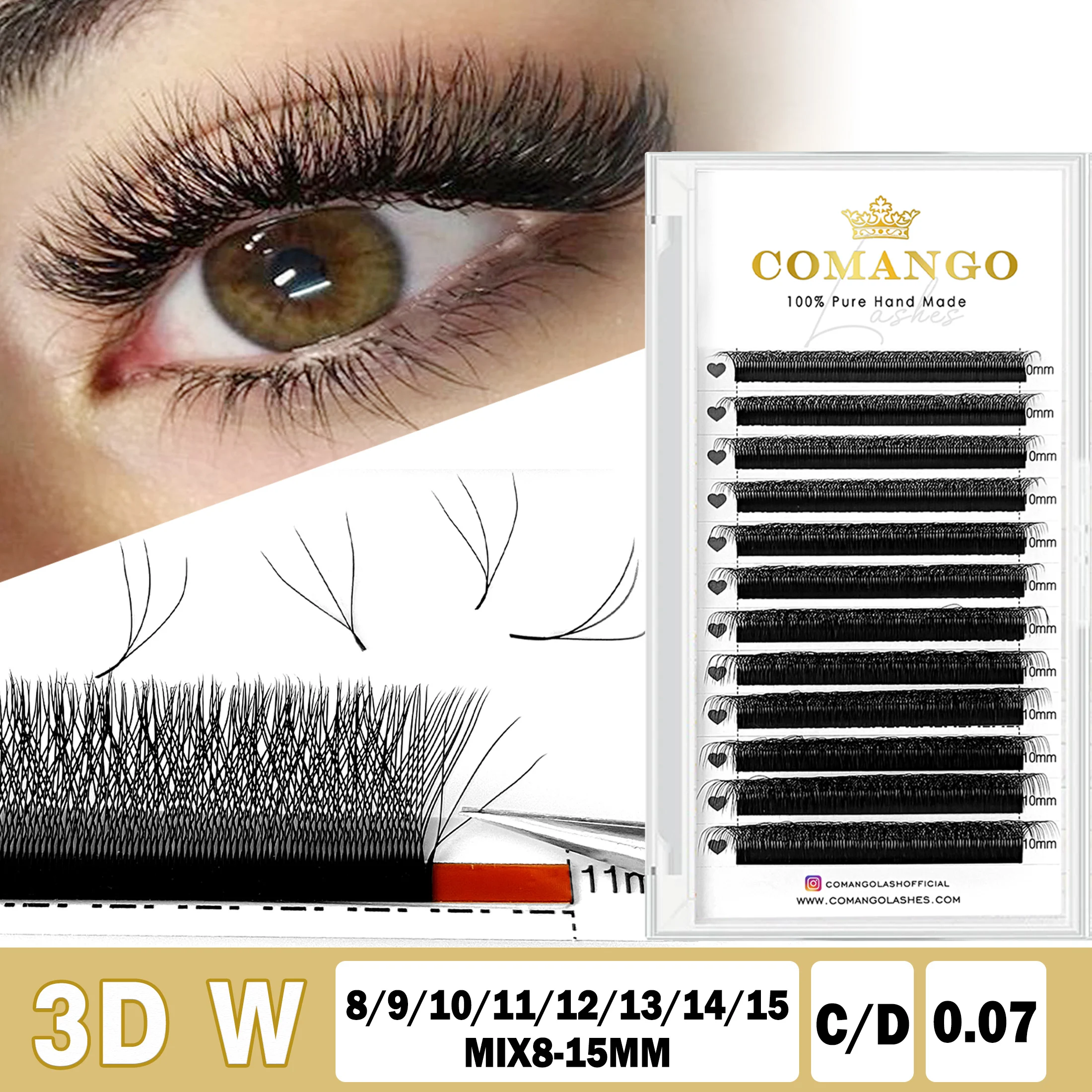 CoMango 3D W-Shaped Eyelashes Extensions C/D Curl High Quality Idividual Lash pestañas Makeup Volume Fans Hybrid Cat  Eye Lashes