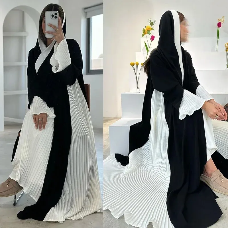 จีบชุดสตรีแฟชั่นตะวันออกกลางเสื้อสเวตเตอร์ถัก Abaya แจ็คเก็ต 205 ฤดูใบไม้ผลิใหม่