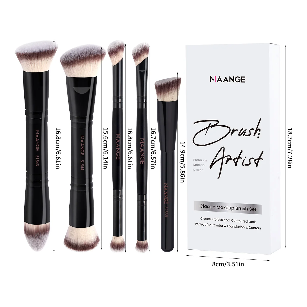 MAANGE 5 ชิ้นแปรงแต่งหน้าพื้นฐานคอนซีลเลอร์สามเหลี่ยม Dual-head Foundation Powder Blush รายละเอียดสําหรับแปรงอายแชโดว์เริ่มต้น